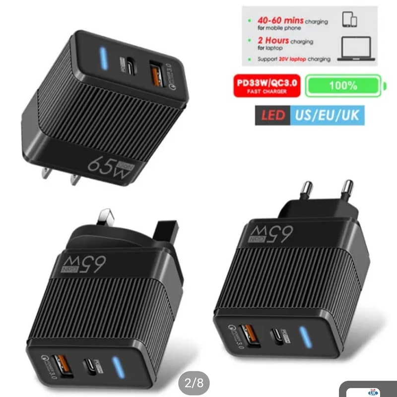 Fast Charger. 65W 100W GaN PD fast charger. For Mobile Phone & Laptop. 1