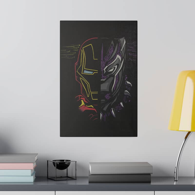 Black Panther x Iron Man Handmade Line Art Canvas 3