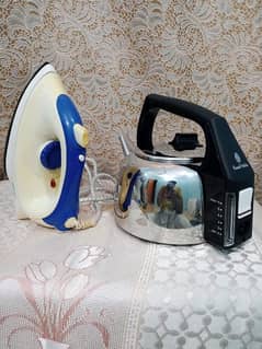1 iron and 1 electric kettle two items made in England.