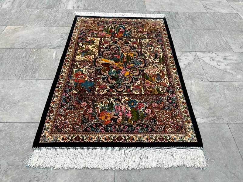 Irani Shikargh pictorial Silk Carpet Bedroom home decor Silk Rug 3x4ft 0