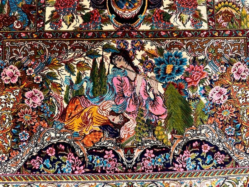 Irani Shikargh pictorial Silk Carpet Bedroom home decor Silk Rug 3x4ft 1