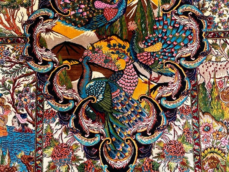 Irani Shikargh pictorial Silk Carpet Bedroom home decor Silk Rug 3x4ft 2