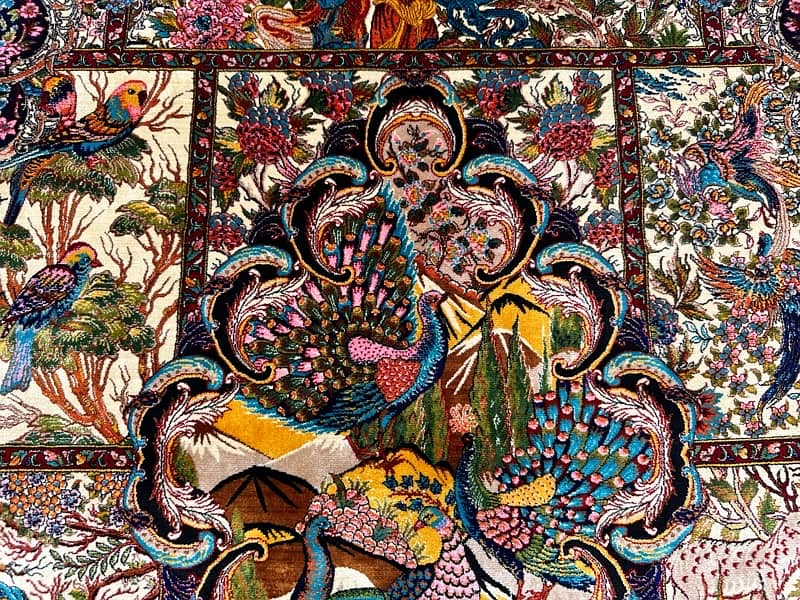 Irani Shikargh pictorial Silk Carpet Bedroom home decor Silk Rug 3x4ft 3