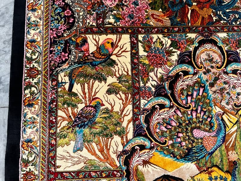 Irani Shikargh pictorial Silk Carpet Bedroom home decor Silk Rug 3x4ft 6