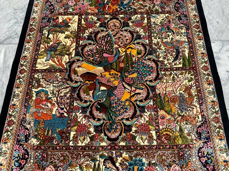 Irani Shikargh pictorial Silk Carpet Bedroom home decor Silk Rug 3x4ft 9