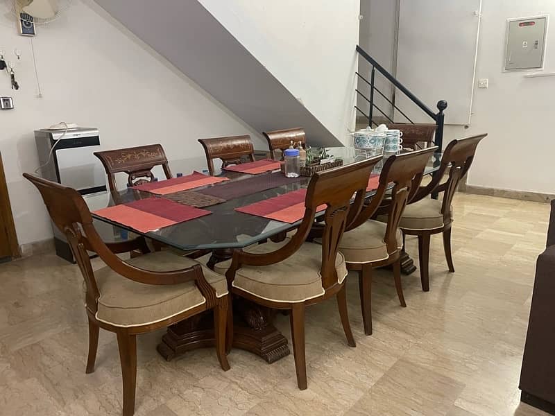 8 seater dining table ( glass top and sheesham wood) with chairs 1