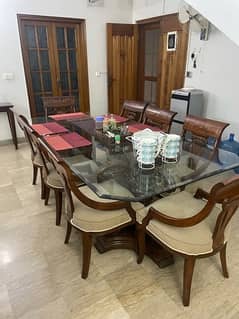 8 seater dining table ( glass top and sheesham wood) with chairs
