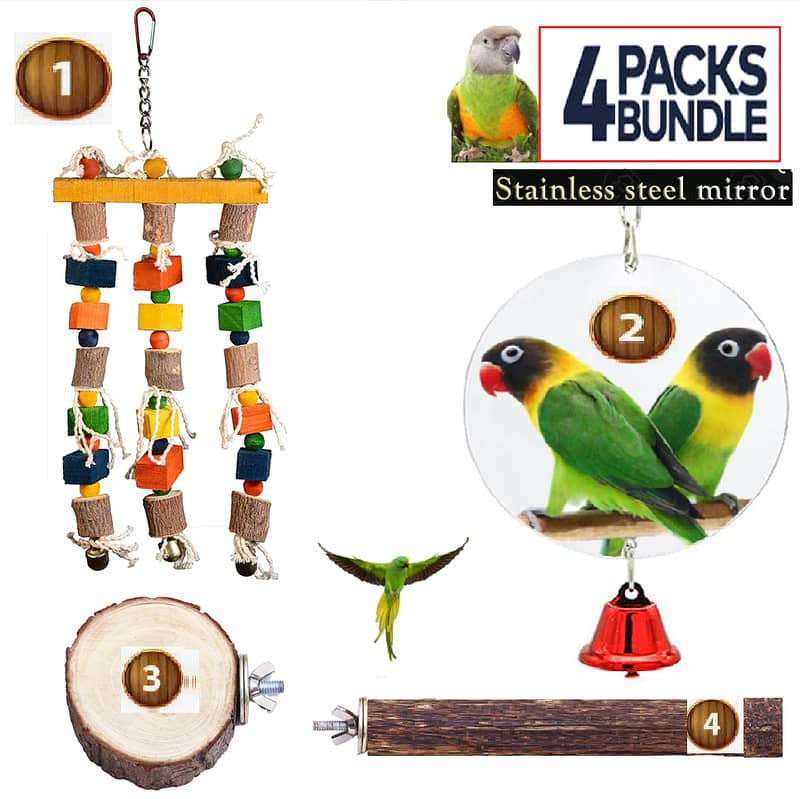 Parrot toys beautiful swings perches natural wooden and Iron stands 5