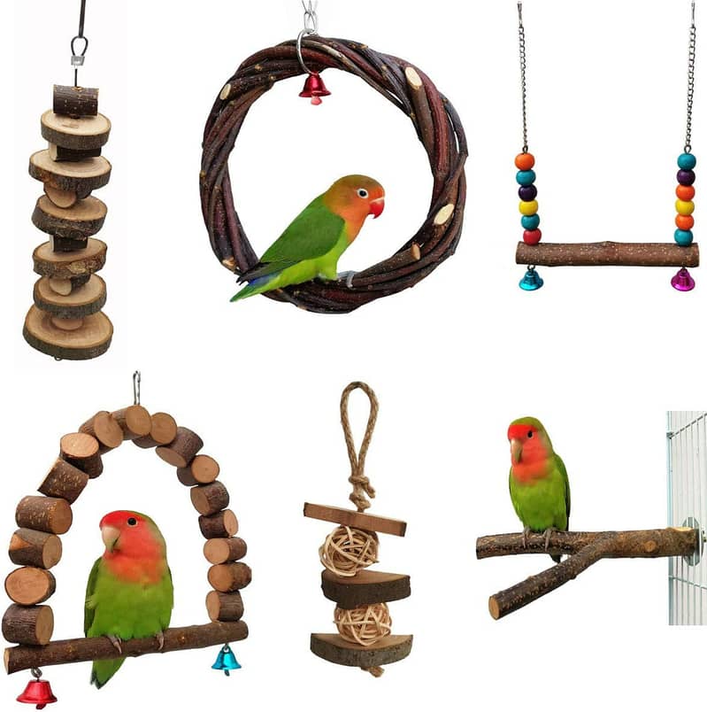 Parrot toys beautiful swings perches natural wooden and Iron stands 18