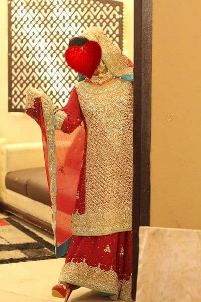 Red Barat bridal sharara with purse 1