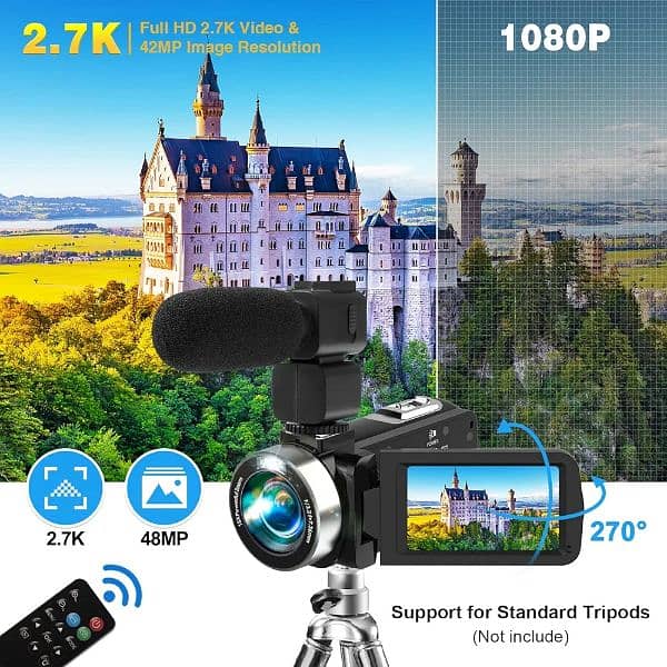 Heegomn Video Camera Camcorder with Microphone HD 2.7K Video Recorder 1