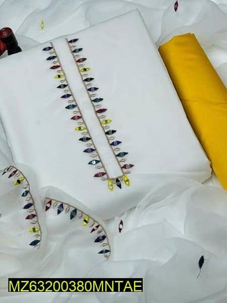 3 pcs Women Unstitched cotton silk Embroider suit 0