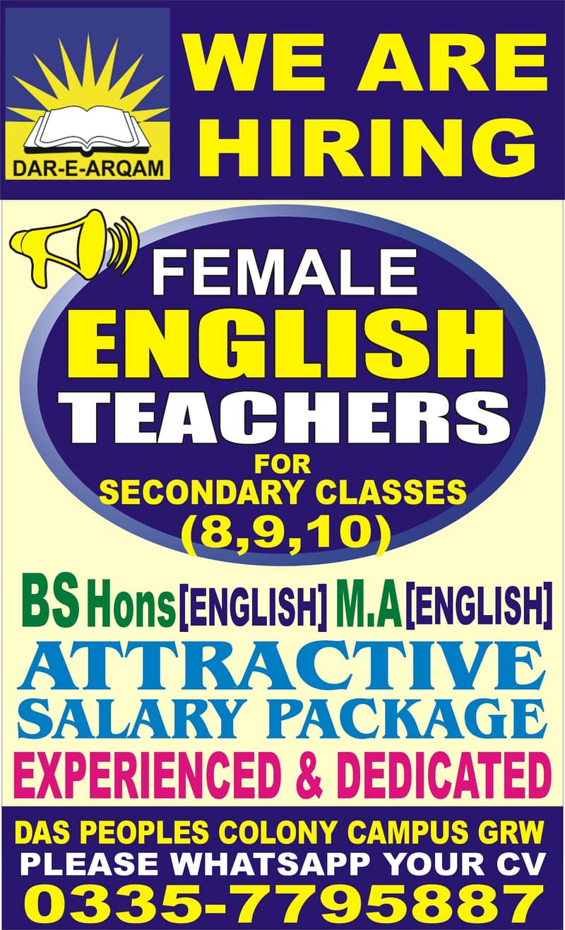 FEMALE ENGLISH  & URDU SUBJECT TEACHER REQUIRED 0