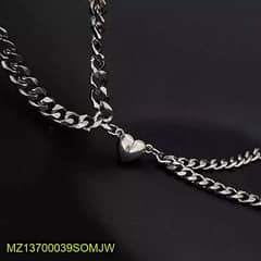 2 Pcs Alloy Silver Plated Magnet Heart Design Couple's Bracelet 0