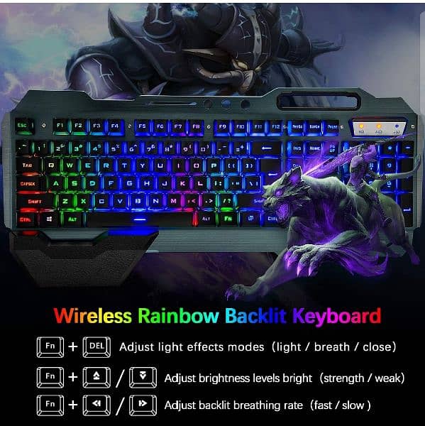 Wireless gaming Mechanical Keyboard and Mouse,Rainbow Backlit 1
