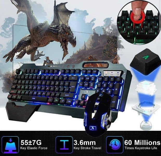 Wireless gaming Mechanical Keyboard and Mouse,Rainbow Backlit 5