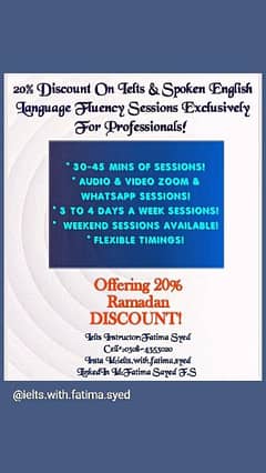 ONLINE IELTS & SPOKEN ENGLISH SESSIONS, 20% DISCOUNT OFFER