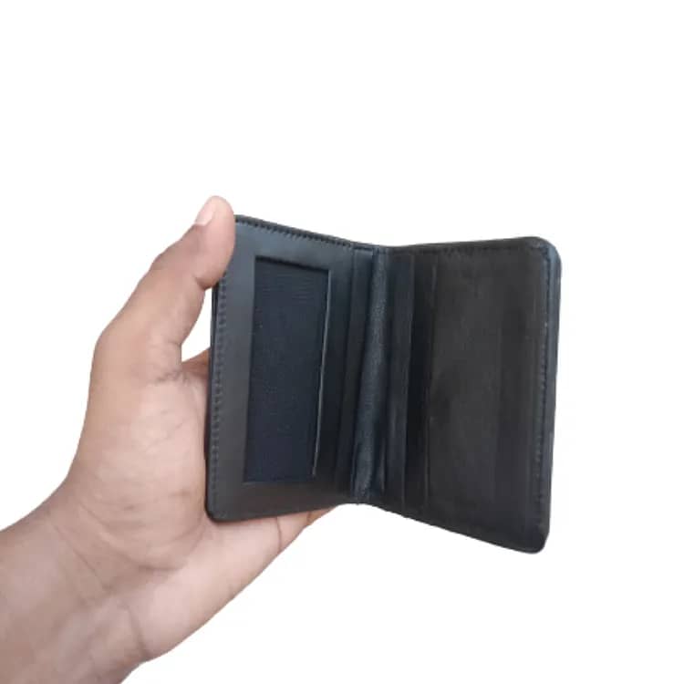 Black Cow Leather Minimalist Card Wallet for Men - Essential Wall 4