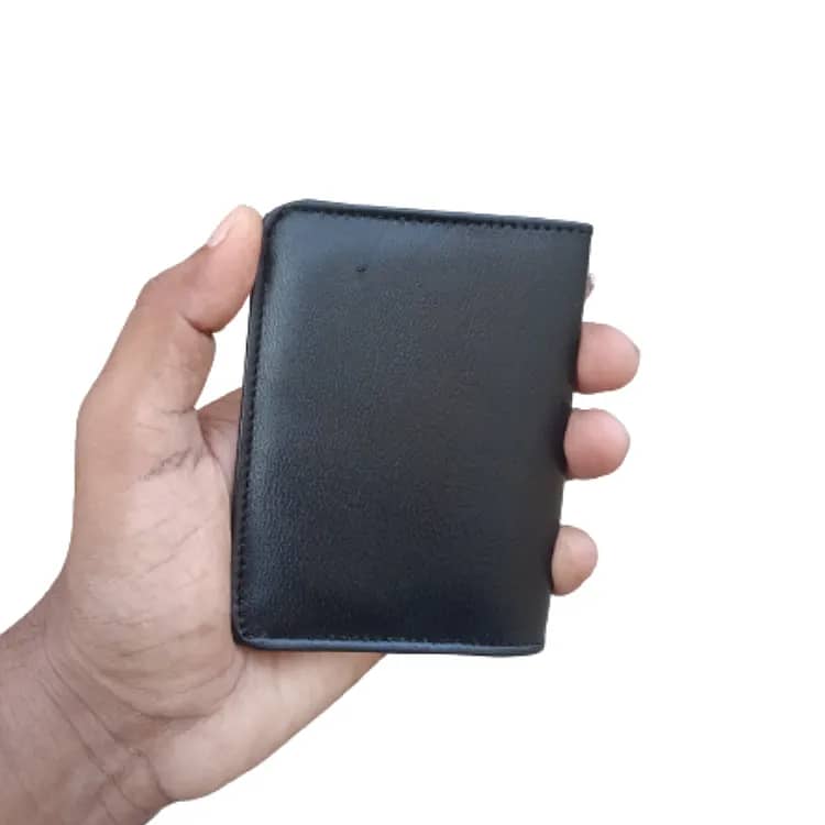 Black Cow Leather Minimalist Card Wallet for Men - Essential Wall 5