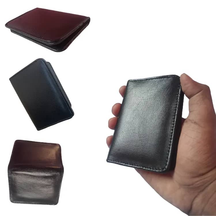 Black Cow Leather Minimalist Card Wallet for Men - Essential Wall 6
