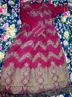 Pink frok with green net dupatta beautiful embroidery on frok