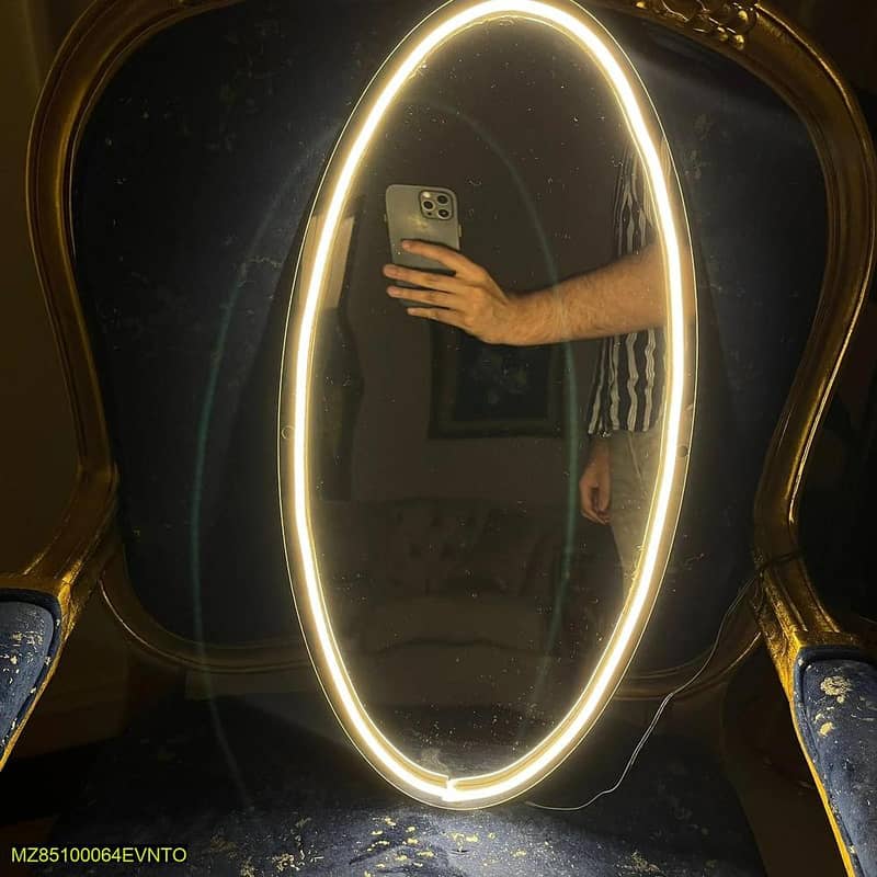 Golden Neon Light Mirror For Washroom & For Room Hanging For Makeup 1