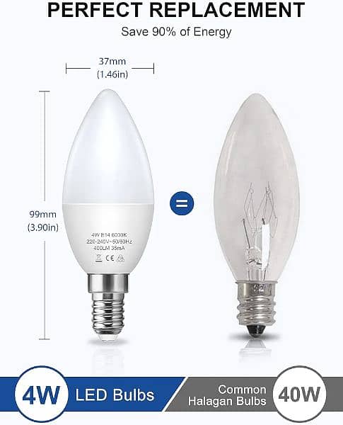 Fulighture E14 Candle Bulb [6-Pack], Cool White 6000K, 3.5W 1