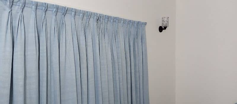 Beautiful Sky Blue 7x3.5 Two Curtains back ustar with railing WASHED 5