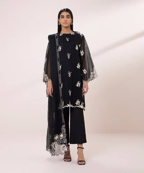two pc unstitched khadi net embroidered suit 3