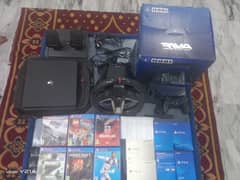 PS4 Slim with 6 Cds , Steering Wheel and with all accessories