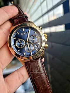 Men’s Chronograph Brown Leather Strap Blue Dial 44mm Watch 1513756