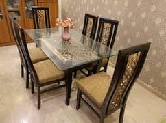 dining table, wooden dining table,glass top, furniture