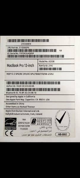 MacBook Pro M1 2020 16GB 1TB 13" Display CTO Model A2338 with Box 16