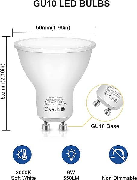 Fulighture GU10 LED Bulbs [5 Pack], Warm White, 6W Spotlight Bulb 4