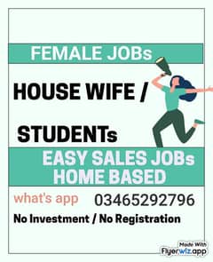 HOME BASED JOBS For LADY HOUSE WIFE/ STUDENT  , No Investment