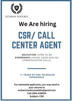 Call Center Agent/ CSR