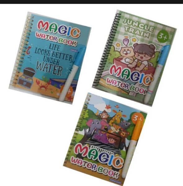 pack of 3 Magic Reusable Water Coloring Books with Markers 1