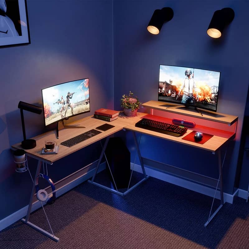 55 inch L-Shaped Gaming Computer Desk with Monitor Stand Home Office 1