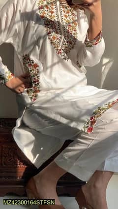 2 pcs women’s stitched linen Embroidered suit