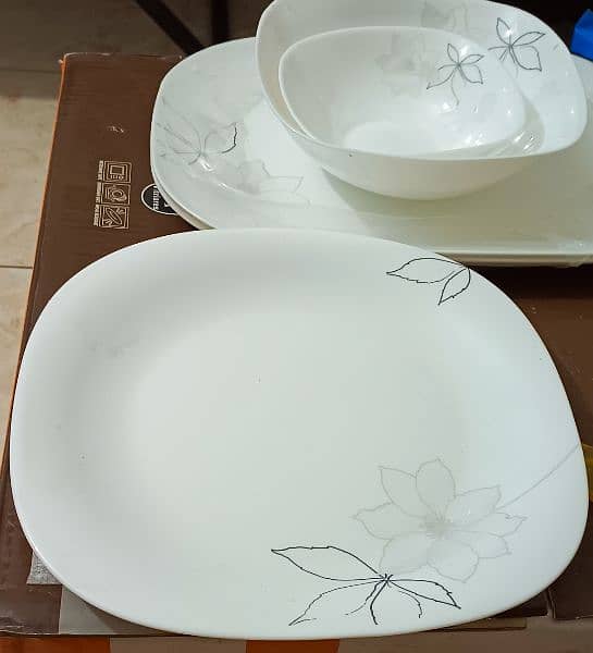 light weight opal glass marble imported dinner set 9