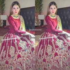 Mohsin Naveed Ranjha Formal wedding bridal maroon lehnga with dupatta