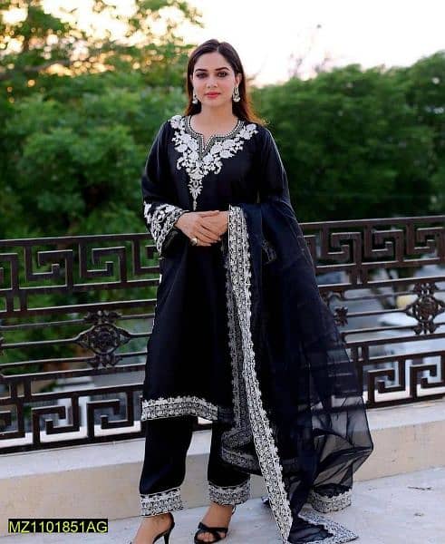 3 piece women stitched organza embroidered suit 3