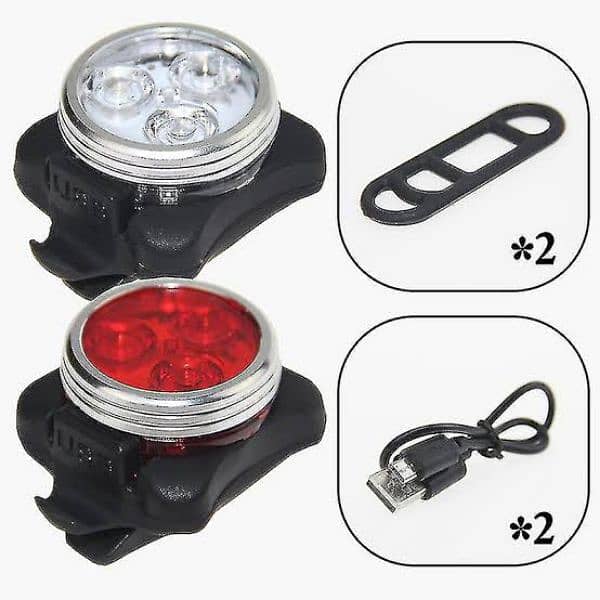 2pcs Bike Light Set Usb Rechargeable Bicycle Headlight 1