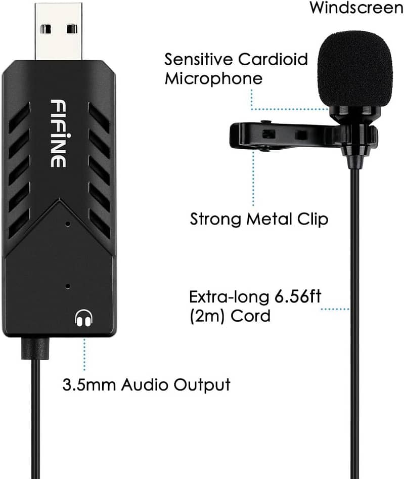 FIFINE USB Lavalier Microphone,Cardioid Condenser with Sound Card 11