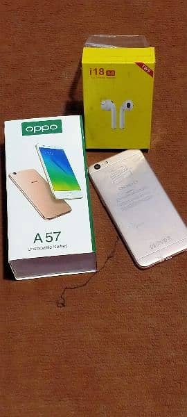 Oppo A 57 for sale 10/10 condition with box and I 12 ear buds 3