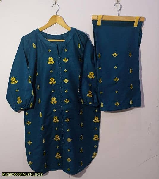 2 pieces women stitched cotton embroidered suit and trouser 0