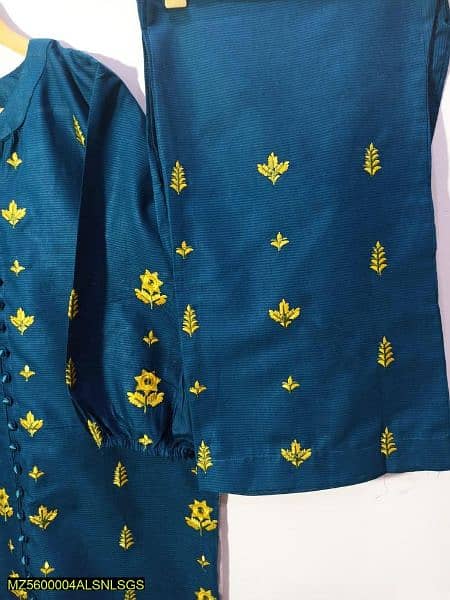 2 pieces women stitched cotton embroidered suit and trouser 2