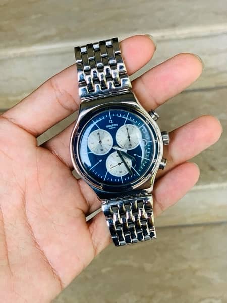 Swatch Swiss Watch 44mm Stainless Steel All Chronograph Working 9.5/10 4