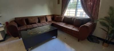 L shaped dark brown sofa