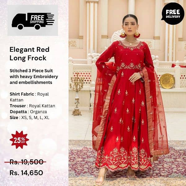 Elegant Red Long Frock 0